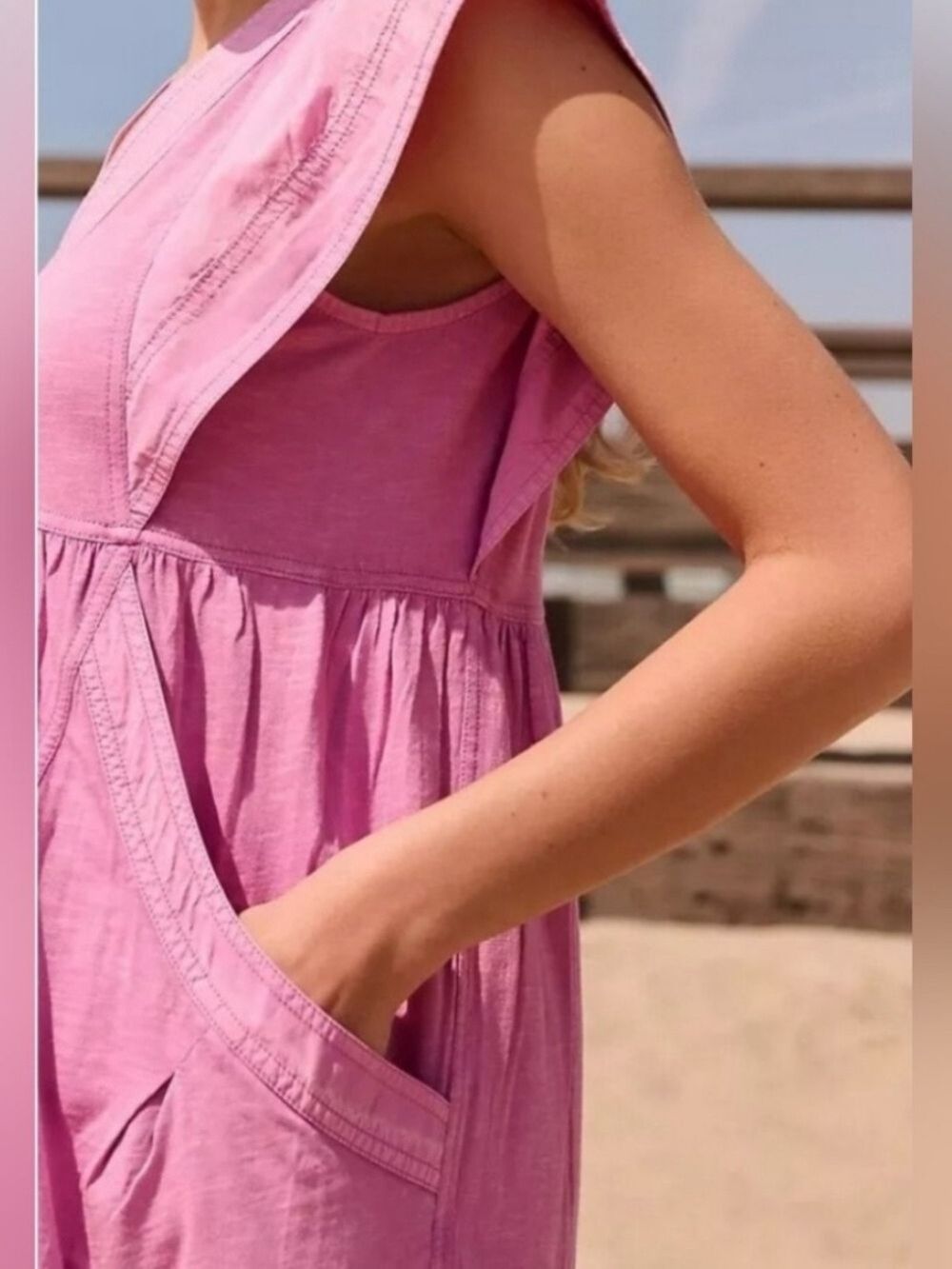 Anthropologie Daily Practice Short Flutter Sleeve Mini Dress in Pink - Picture 3 of 15